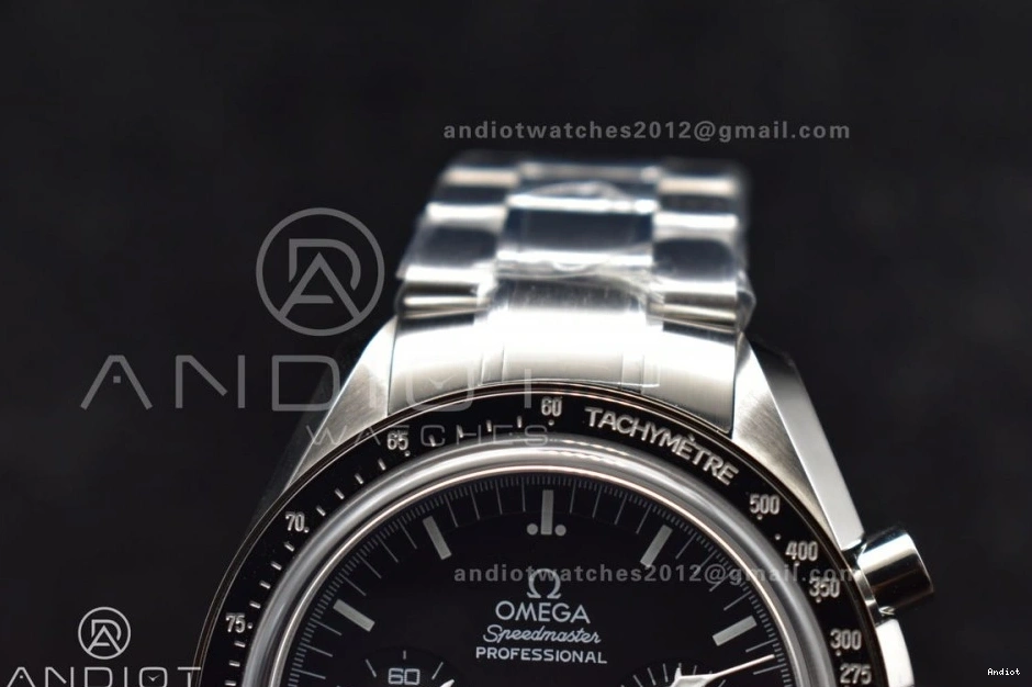 OMF on Manual Sapphire SS Transparent Winding Black with SS MoonWatch Movement Dial Chrono Speedmaster Bracelet Back Crystal 0401